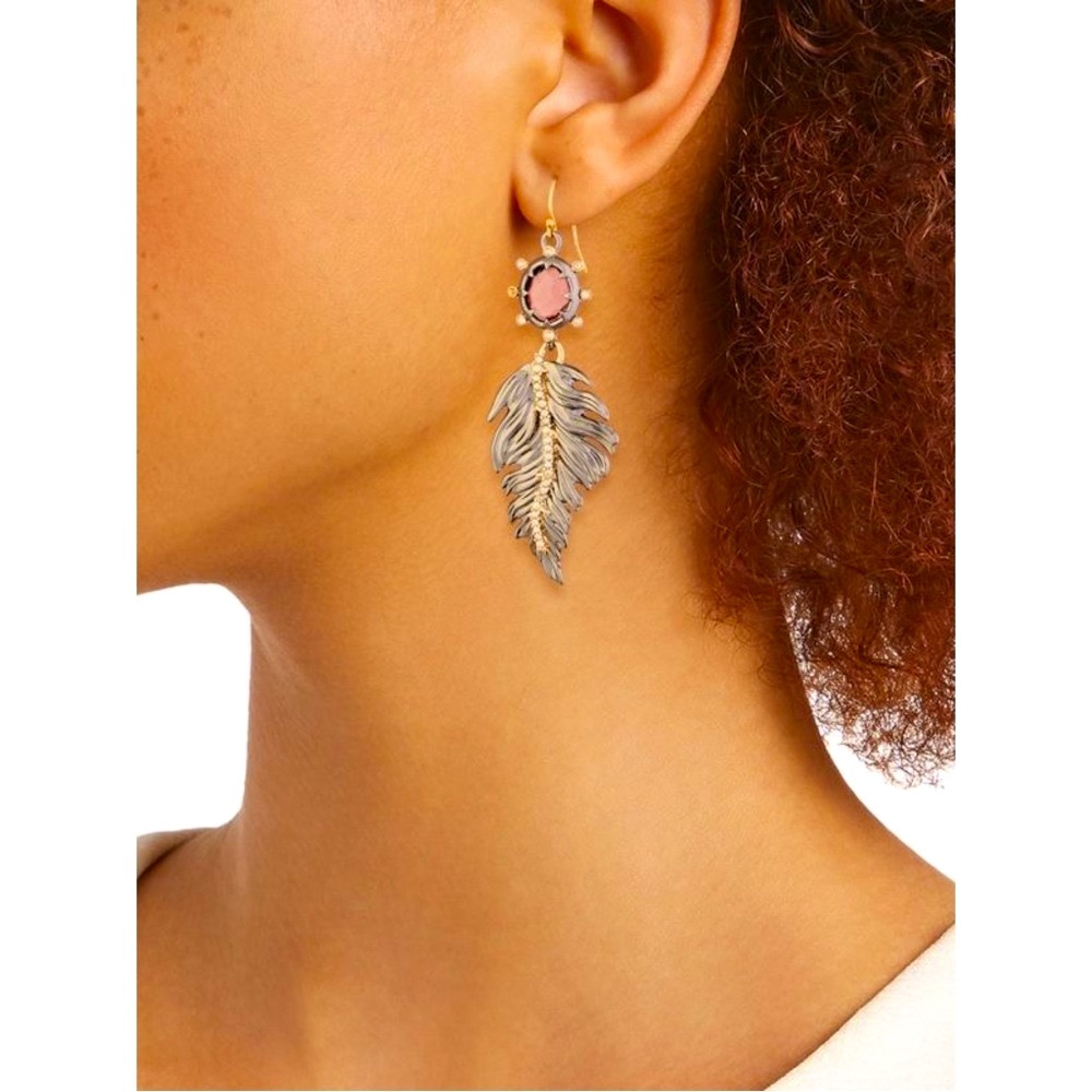 ALEXIS BITTAR • Crystal Feather Leaf Drop Earrings - Picture 2 of 5